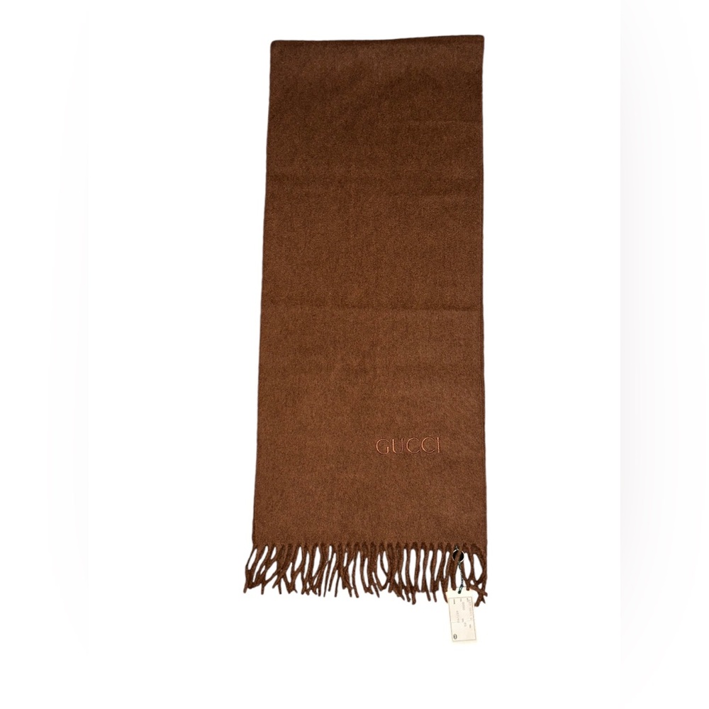 GUCCI NWT VINTAGE 100% CASHMERE CHOCOLATE BROWN SCARF W/COA 62 L x 12 W MSRP$900